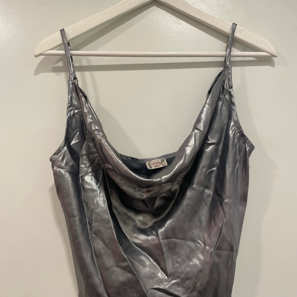 Silver Metallic Cowl Neck Top